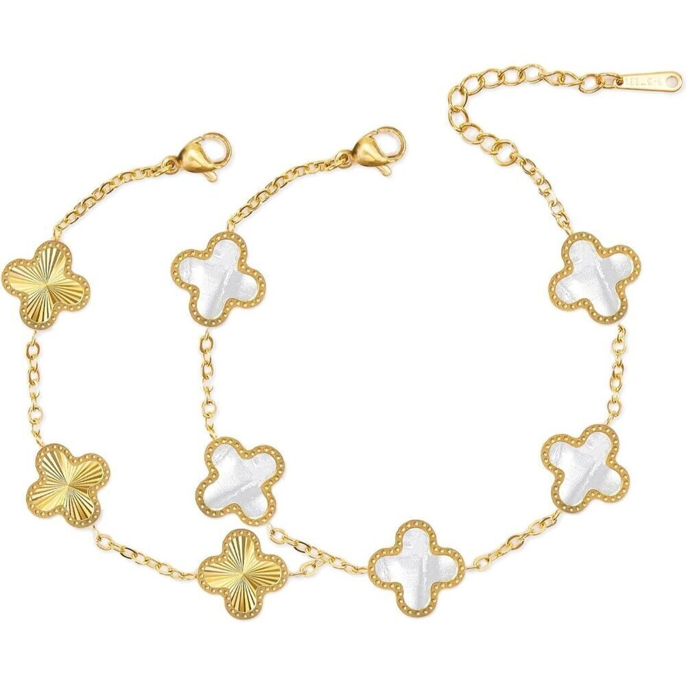 Unique 18K Gold Four Leaf Clover Bracelet for Women - Lucky Clover Link Set